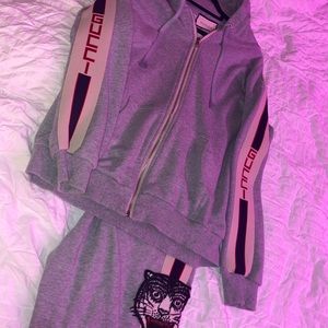 Used Gucci grey-striped sweat jogger set Sz M